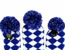 Volf Golf Knit Blue White Diamond Headcover Set -Golf Accessories Shop VolfGolfHeadcovers KnitBlueSet4