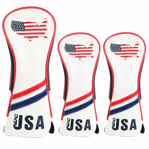Volf Golf Red White Blue Leather USA Headcovers 1 Volf Golf Red White Blue Leather USA Headcovers